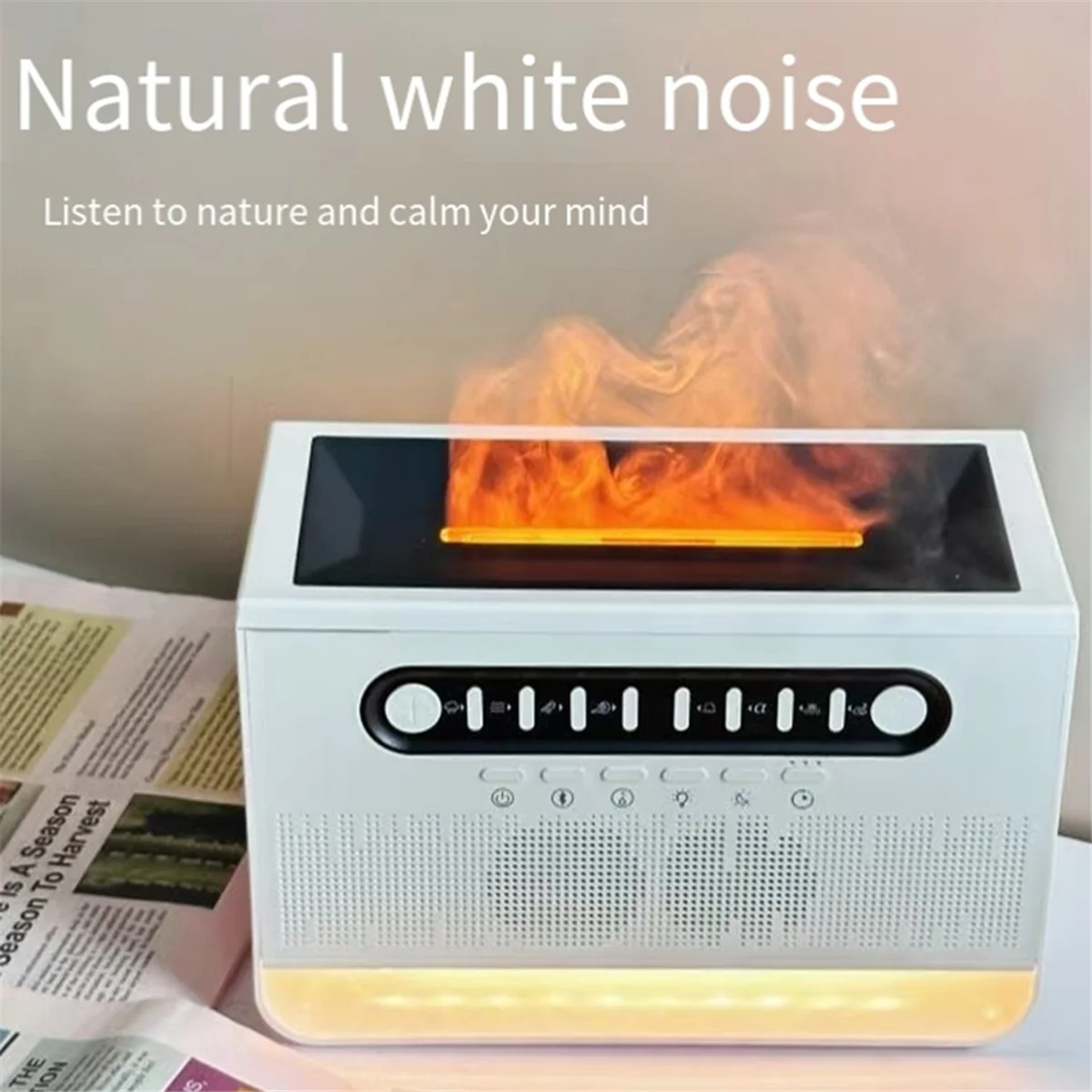 CCDD Humidificador สีขาวเสียงรบกวนลําโพงบลูทูธเดสก์ท็อปสีจําลองเปลวไฟน้ํามันหอมระเหยในร่ม USB Air Humidifier
