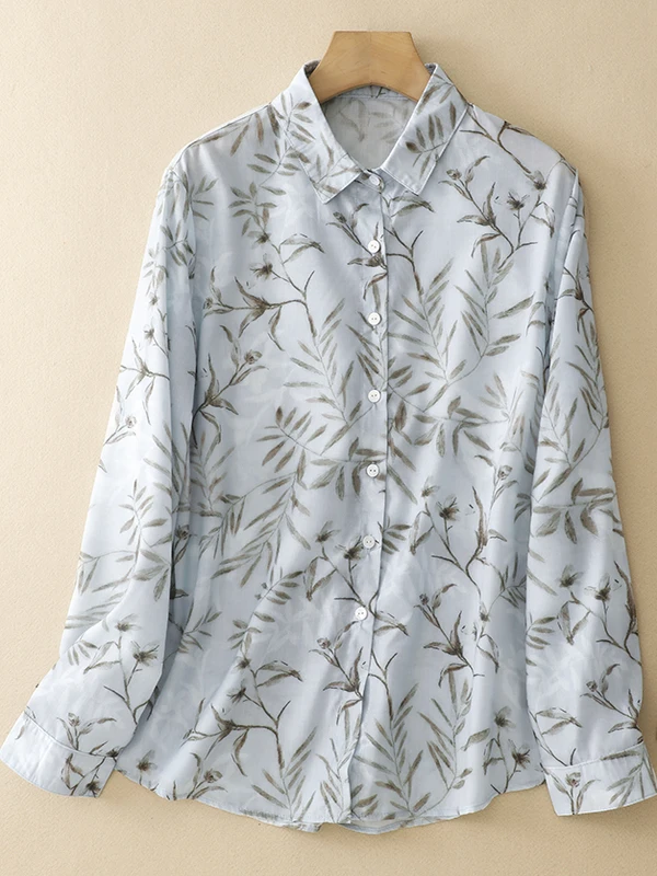 

Loose Women's Floral Print irt Korean Japanese Sle Le Pattern Casual Top Breathable Long Sve Autumn Wear