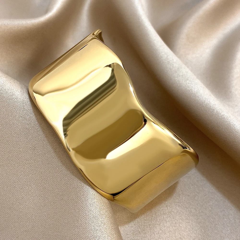 

DODOHAO Smooth Chunky Cuffs Bracelets Gold/Silver Color Exaggerated Wide Bangles Irregular Stainess Steel Fashion Jewelry