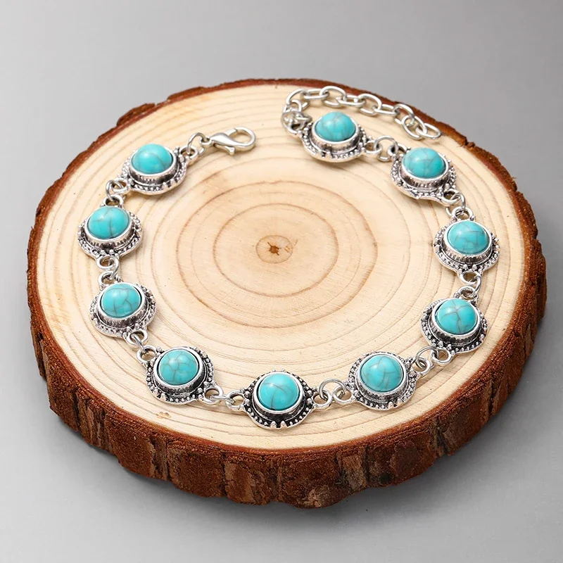 New Fashion Versatile Retro Ethnic Style Feet Chain Alloy Imitation Turquoise Feet Decoration Women's Festival Party Accessories