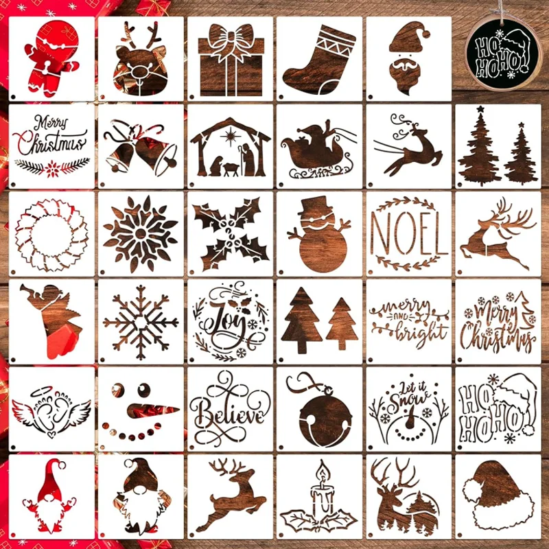 7.6*7.6cm Christmas Stencils DIY Layering Furniture Wall Scrapbooking Coloring Embossing Decoration Graffiti Painting Template