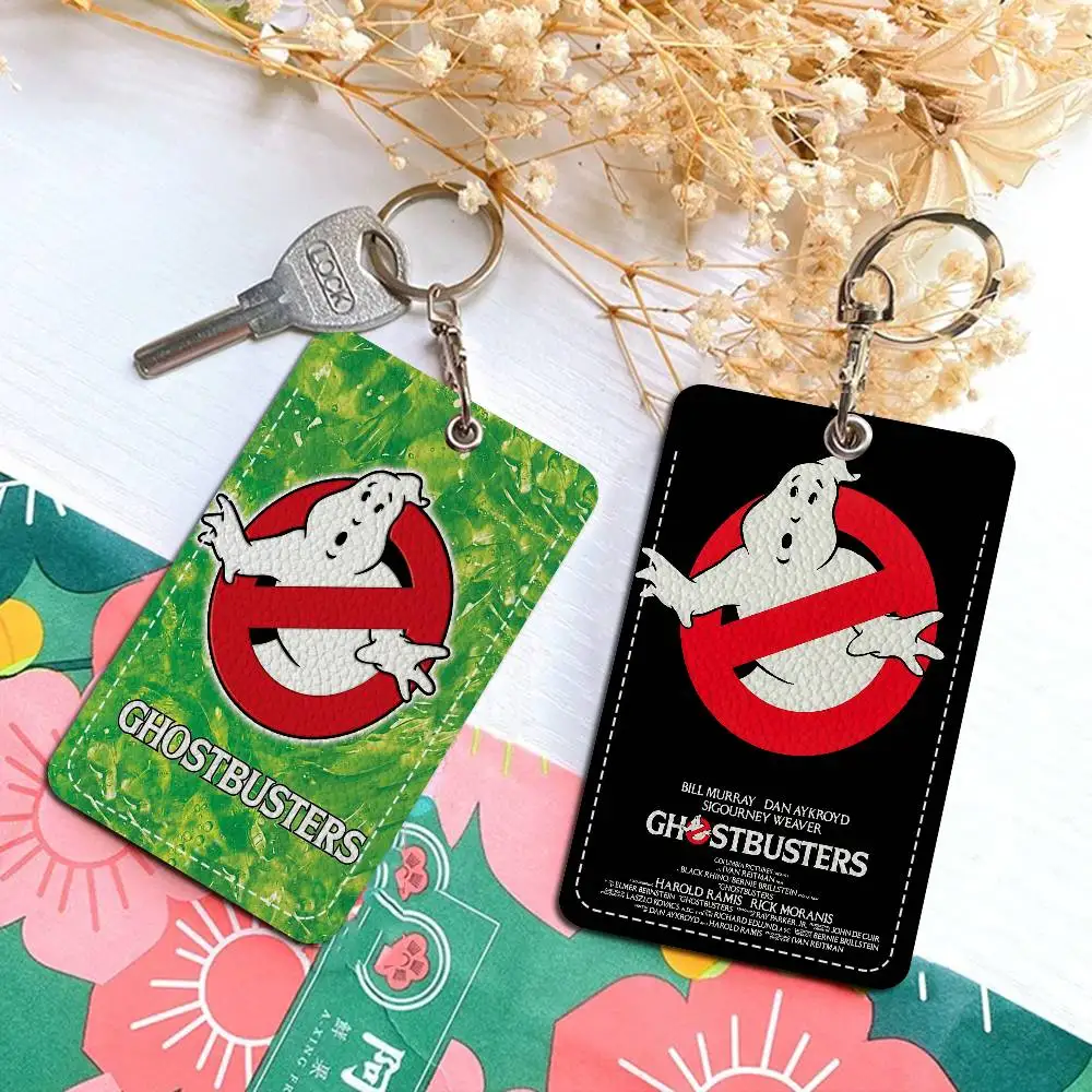G-Ghostbusters Movie 1Pc PU Leather Card Holder Keychain Key Ring Door Lock Access Tags ID Card Case Keychain Card
