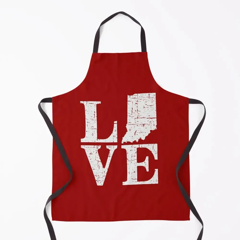 

Love Indiana Distressed Vintage IN Hoosier State Pride Apron Costume Waiter For Kitchen Women Apron