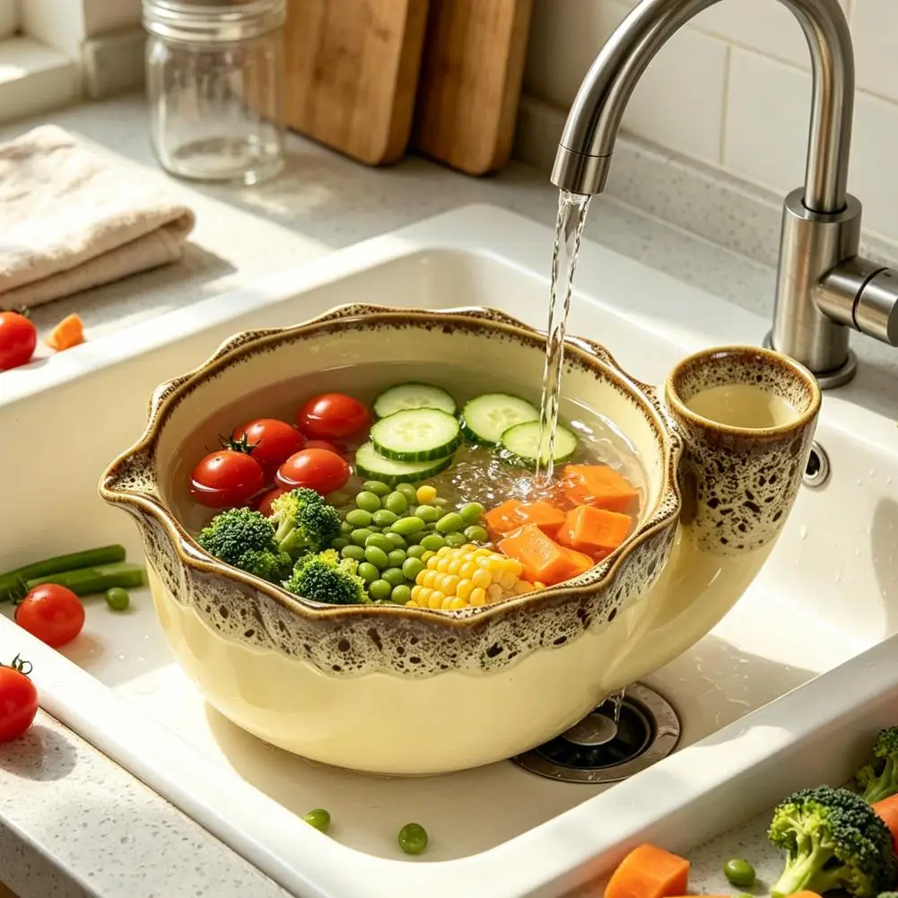 Ceramics Self Spinning Berry Bowl Berry Washing Bowl Fruit Washer Colander For Home Cooks Table Centerpiece Fruit Salad Prep