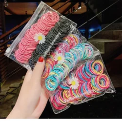 100 Pcs/bag Candy Color Small Elastic Hair Bands for Girls Solid Rubber Bands Ponytail Holder Hair Ties Ropes Accessories