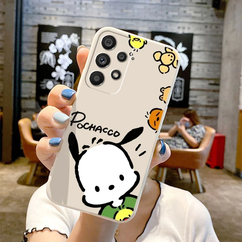 Pacha Dog Sanrio Cartoon Liquid Left Rope For Samsung Note 20 10 A54 A31 A14 A03 A22 A34 A04 A24 Ultra Plus 5G Back Phone Case