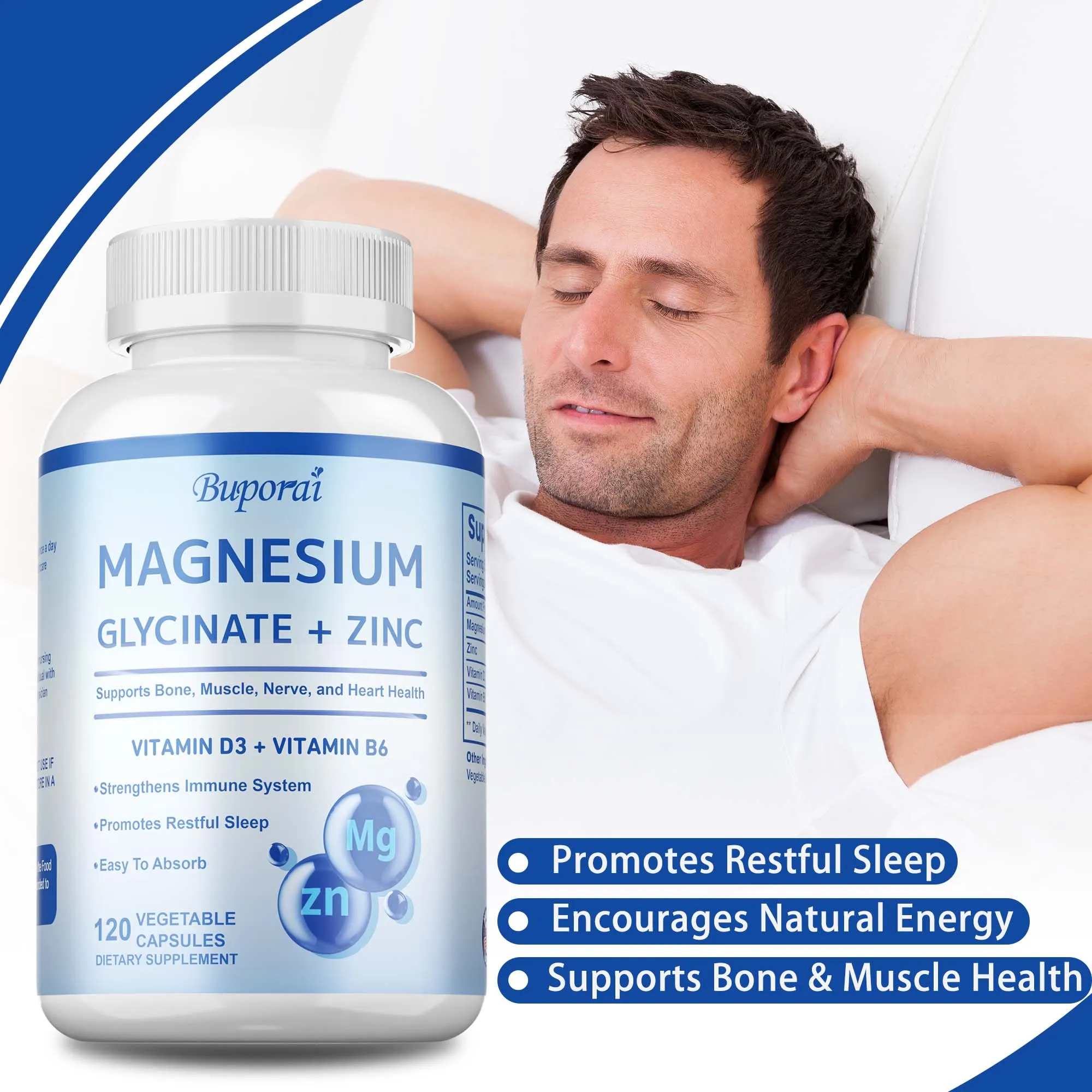 

Magnesium Glycinate + Zinc Supplement Capsules - High Absorption, For Sleep, Promotes Bone, Joint & Brain Health, Boost Immunity