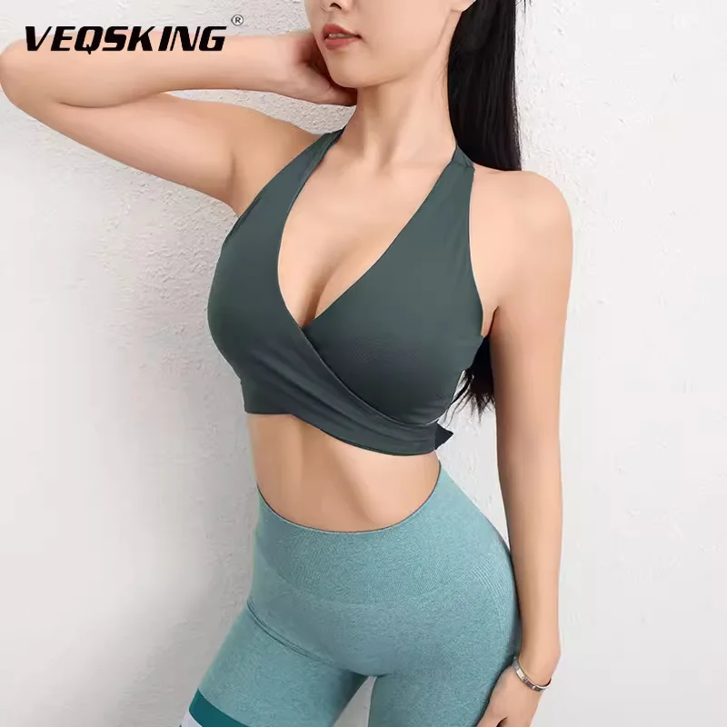 

VEQKING Can Be Worn with Straps, V-neck Sports Bra, Female Internet Celebrity Yoga Bra, Sexy Back, Fitness Vest, Breathable Bra