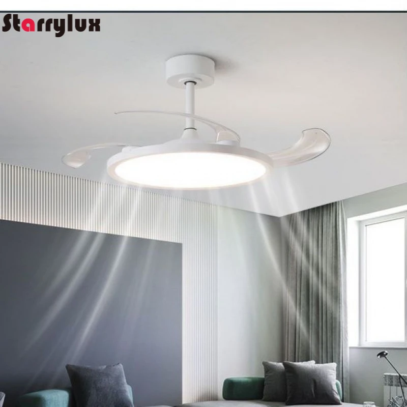 

2-in1 Ultra-Thin Ceiling Fan with Light Hidden Blades for Living Room Bedroom, Remote Control Quiet Fans