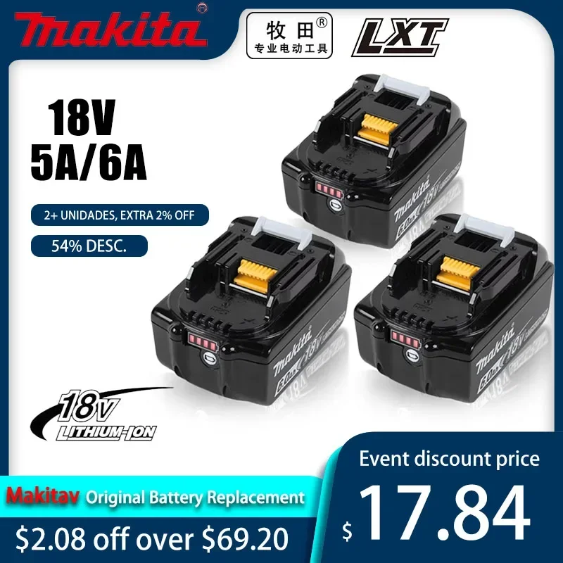 

Original Makita Li-ion Replacement 18V 6A Rechargeable Power Tools Battery 18V makita with LED LXT BL1860B BL1860 BL1850 Charger