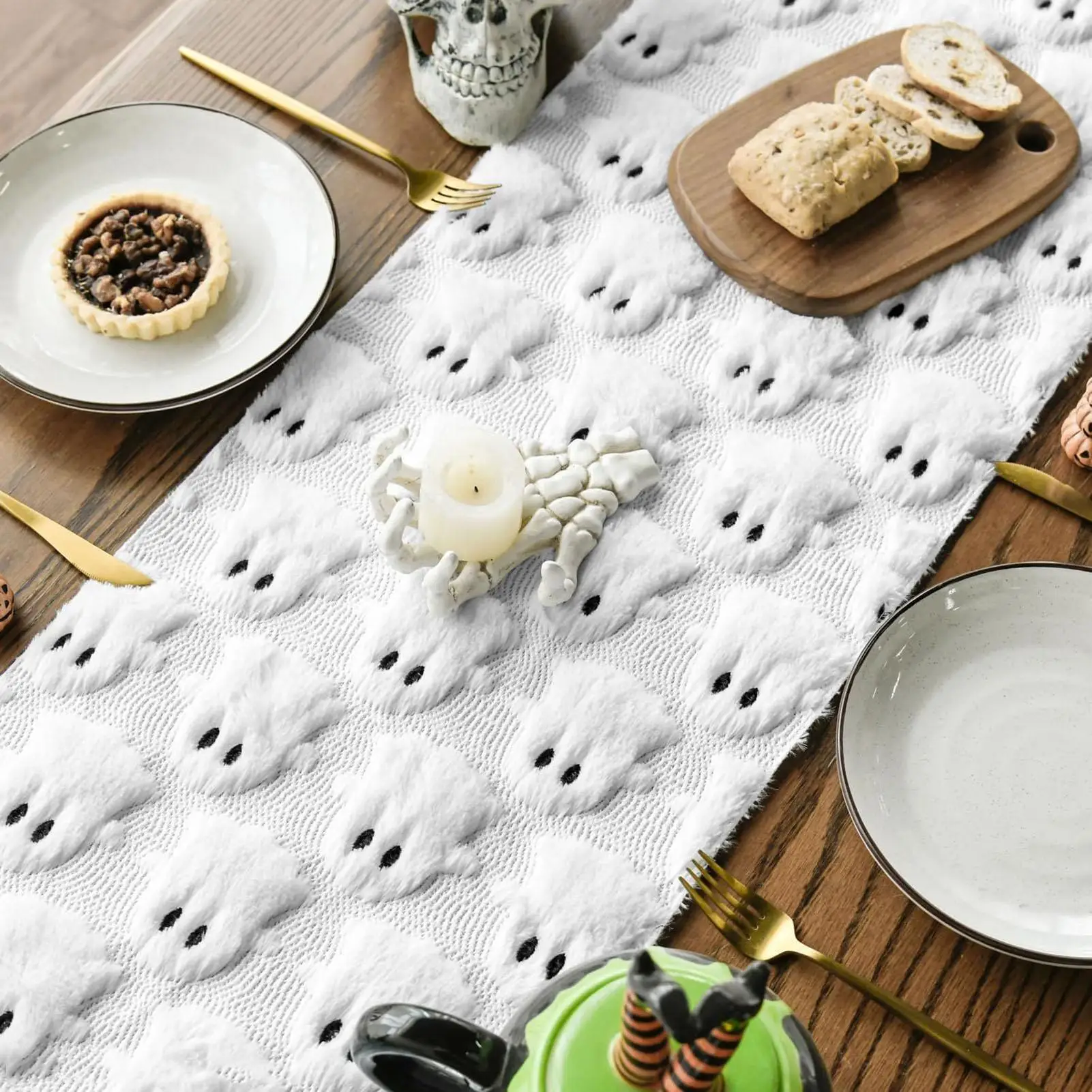 Taplak Meja Hantu Anti-Selip Dekorasi Meja Pesta Dekorasi Gotik Meriah Taplak Meja Untuk Perayaan Dalam Ruangan Pesta Makan Malam