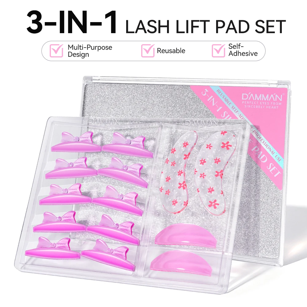 Damman 7 Pairs 3 IN 1 Lash Lifting Pads Set Silicone Lashes Rods Shield Self-Adhesive Eyelash Lifting Pads Reusable Eyelash Pads