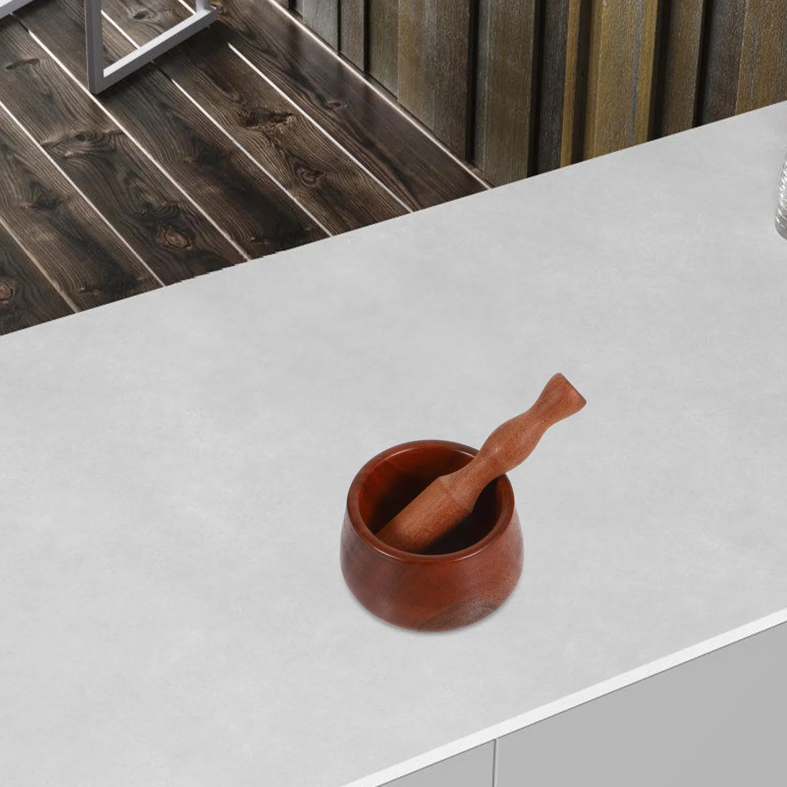 1Set Sturdy Wood Mortar Pestle Set Ergonomic Handle Rustic Pattern Grinding Bowl for Garlic Spices Supplements Kitchen Prep