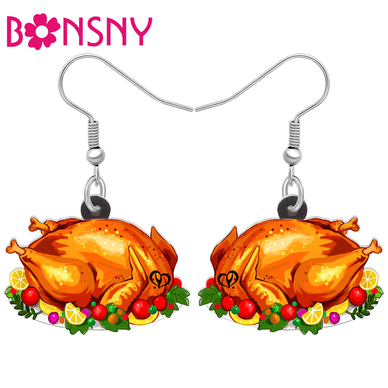 أقراط أذن من الأكريليك من Bonsny بتصميم عيد الشكر والدجاج المشوي على شكل دجاجة رومية أقراط أذن متدلية على الموضة للأطعمة دلايات متدلية للنساء والأصدقاء والمراهقين هدايا