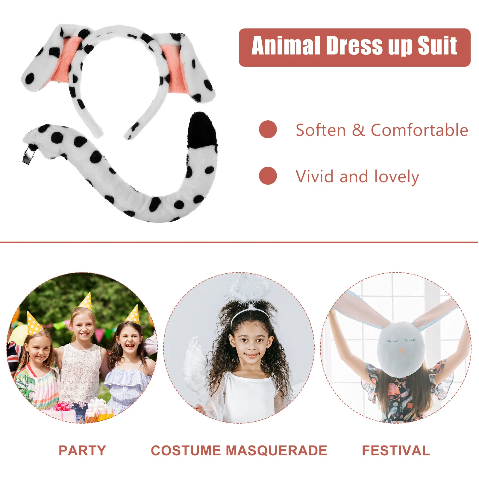 

1Set Dog Costume Set Cute Puppy Ear Headband and Tail Accessory for Cosplay Party Halloween Festival Wearable Lightweight