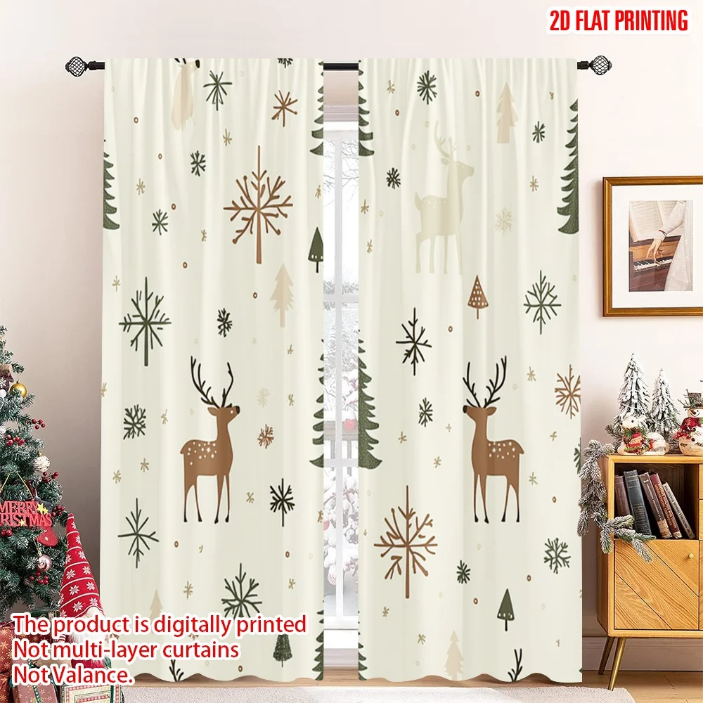 

2pcs 2D flat printing Christmas Curtains Deer Christmas Trees Snowflakes_a (2) Fabric Without Electricity Birthday Party for