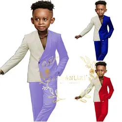 Double Breasted Boy Suits Set Formal Wedding Tuxedo Shawl Lapel 2 Piece Ivory Light Purple Party Dress Kids Blazer Pants Costume