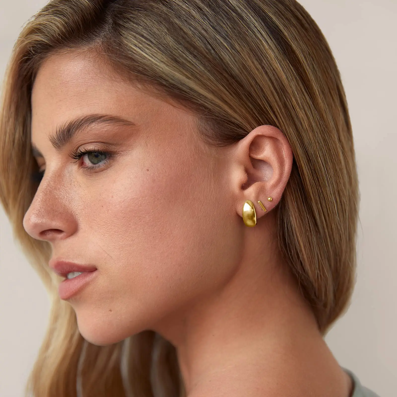 Shevalues New Gold Plated Sterling Silver Post Huggie Earrings Fashion Gold Dome Huggie Hoop Earrings for Women Popular jewelry