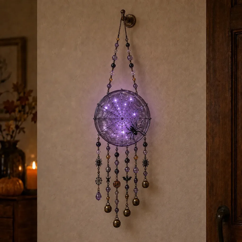 Metal Bell Hanging Decoration Glowing Beaded Hanging Ornament Retro Halloween Decoration Eco-Friendly Holiday Hanging Decoration