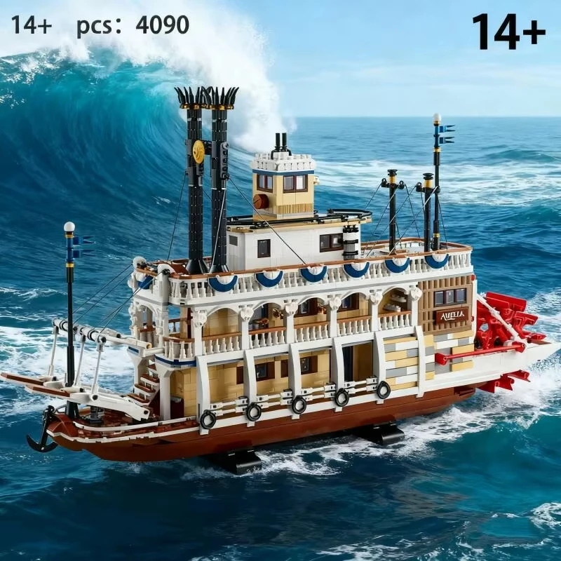 

Новая креативная модель парохода на реке высокой сложности, крупногабаритный транспортный корабль, игрушка для детей, подарок на день рождения