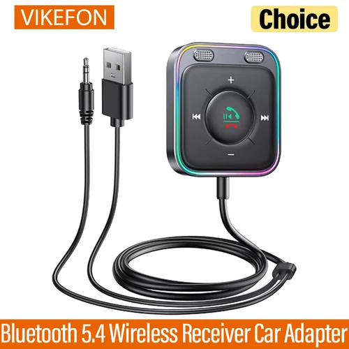 Imagen 1 del producto Adaptador de coche VIKEFON Bluetooth 5,4 con micrófonos duales cancelación de ruido AUX Bluetooth receptor inalámbrico Kit de coche Plug-and-Play