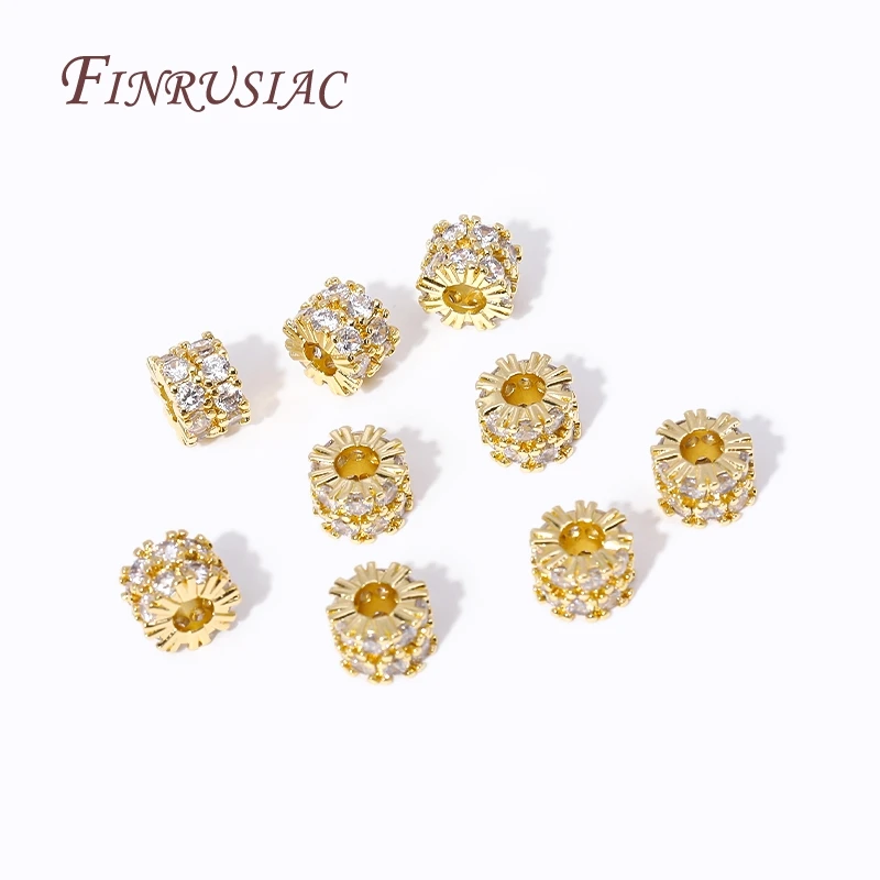 7.5*4.5MM 18K Gold Plated Brass With Zircon Round Big Hole Spacer Beads,Separators For Beads,DIY Jewelry Making Supplies