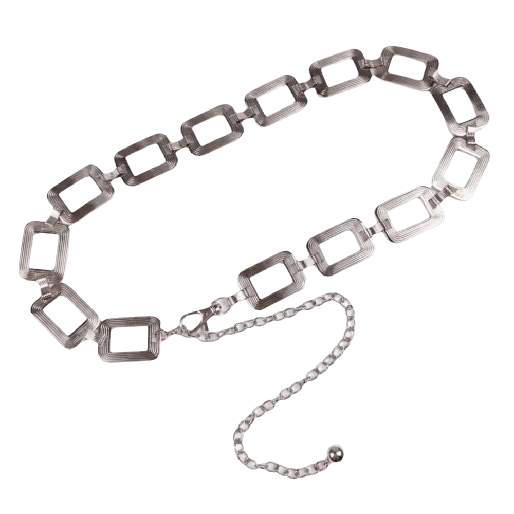 Punk Style Alloy Metal Waist Chain Hollow Rectangular Link Waist Belt Adjustable Round Link Chain Belt Dresses