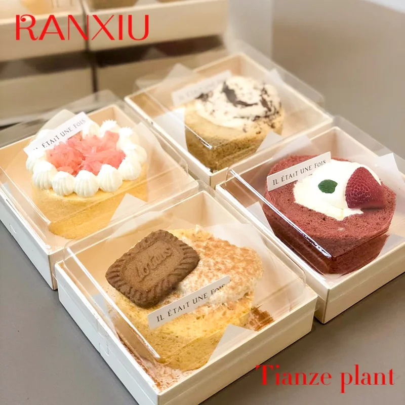 Custom Disposable Takeaway Wooden Sushi Catering Box Pastry Dessert Bakery Tiramisu Cake Veneer Cheese Food Container Packaging