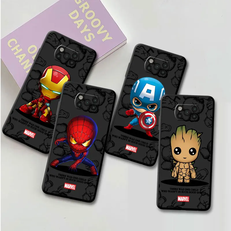 Silicone Print Shell Marvel Cartoon Iron Man Spiderman Case Cover for Xiaomi Poco F1 X3 Pro F3 GT X3 NFC M4 5G X4 F4 C40 M3