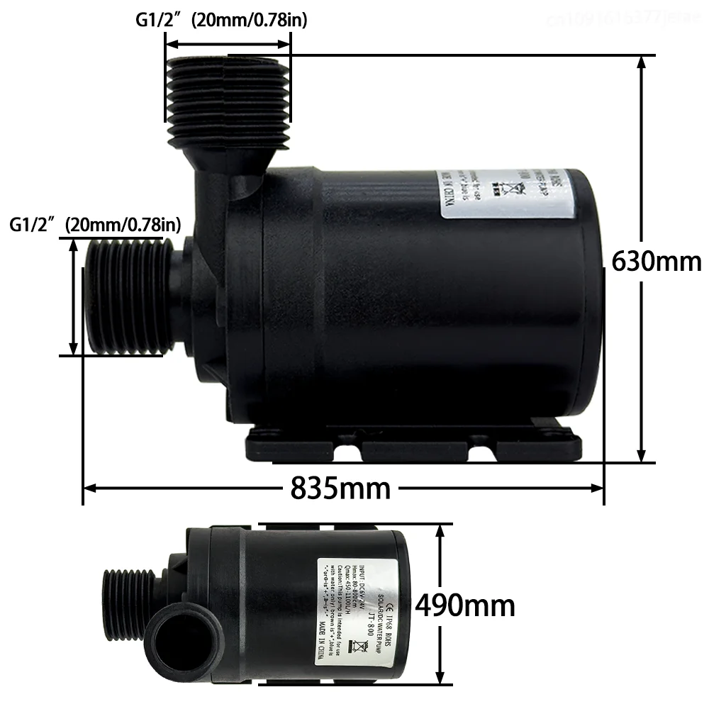 Wasserpumpe mit bürstenlosem Motor, DC6–24 V, 1100 l/h, 8 m Kopf G1/2-Zoll-Tauchpumpe, Brunnenwarmwasserbereiter, Dusch-Druckerhöhungspumpe, IP68 – Detail 2