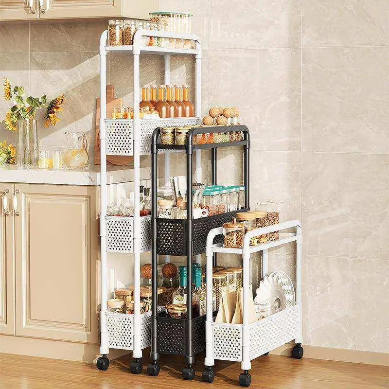 Kitchen Multi-layer Floor-standing Shelf Refrigerator Side Pull-out Cabinet Small Cart Storage Rack  Filler Organizer