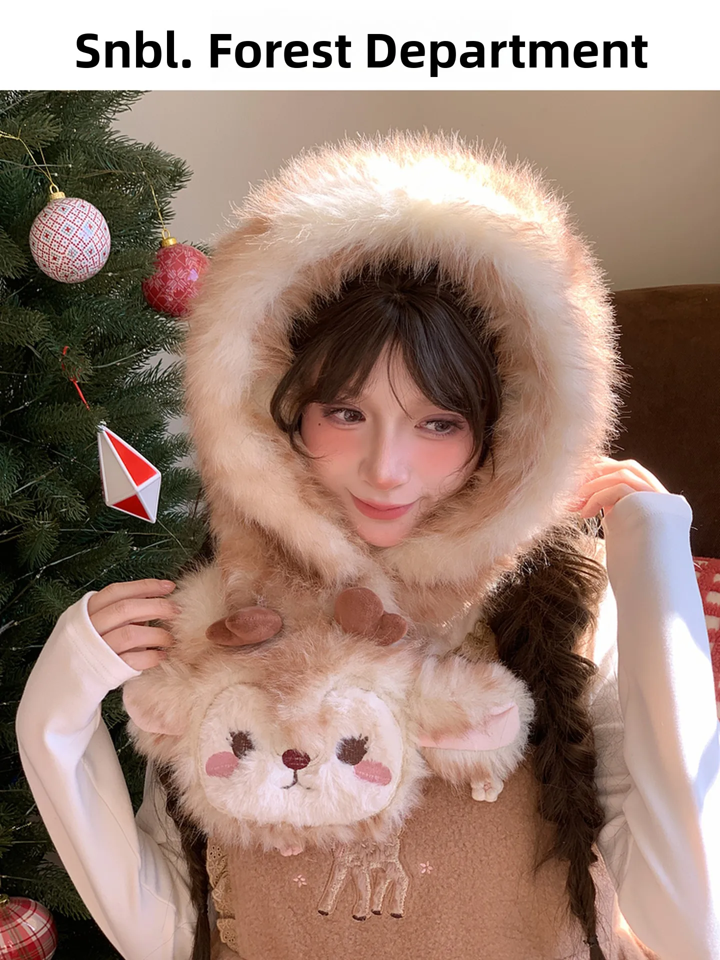 クリスマス鹿ぬいぐるみスカーフ女性用暖かいスタイリッシュな冬用ネックウォーマー多用途ファッショナブルな中国製刺繍入り漫画風