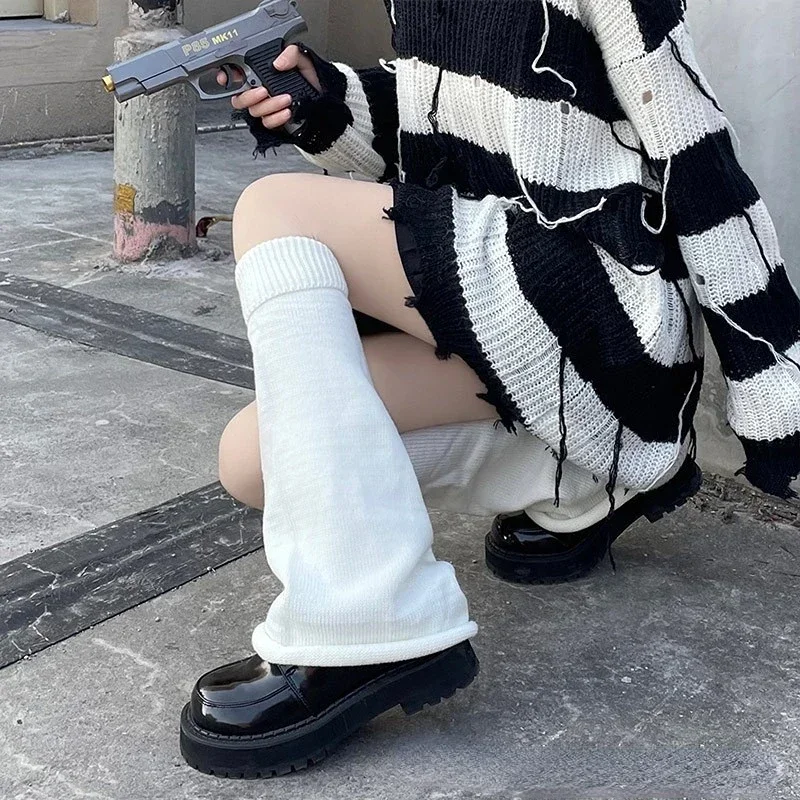 Harajuku Cute Flared Knitted Leg Warmers Japanese Long Student White Jk Spice Lolita Kawaii Leg Cover Fashion Girls Calf Gaiters