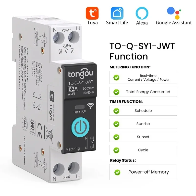 

Tuya Din Rail Smart WiFi Switch Wireless Mobile Phone Remote Control 3 Timing Modes Function for Household Appliances Suitable f