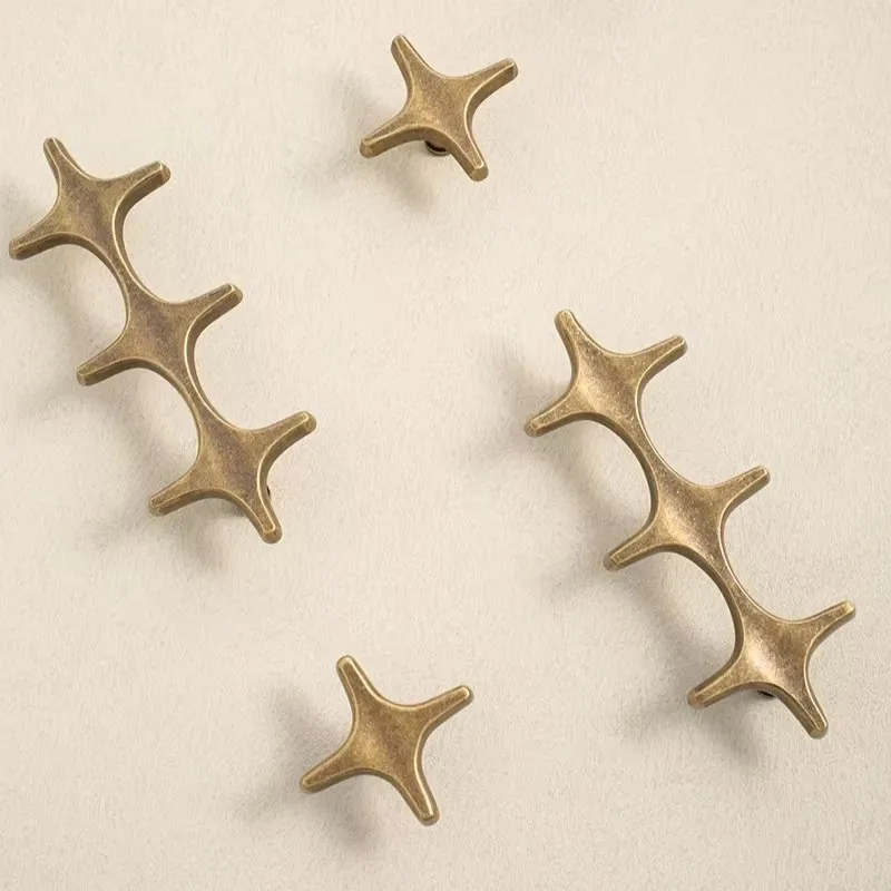 Luxury Star Drawer Pull Solid Brass Kitchen Handles Bronze Black Gold Cupboard Dresser Handle Silver Chrome Cabinet Knobs Pulls