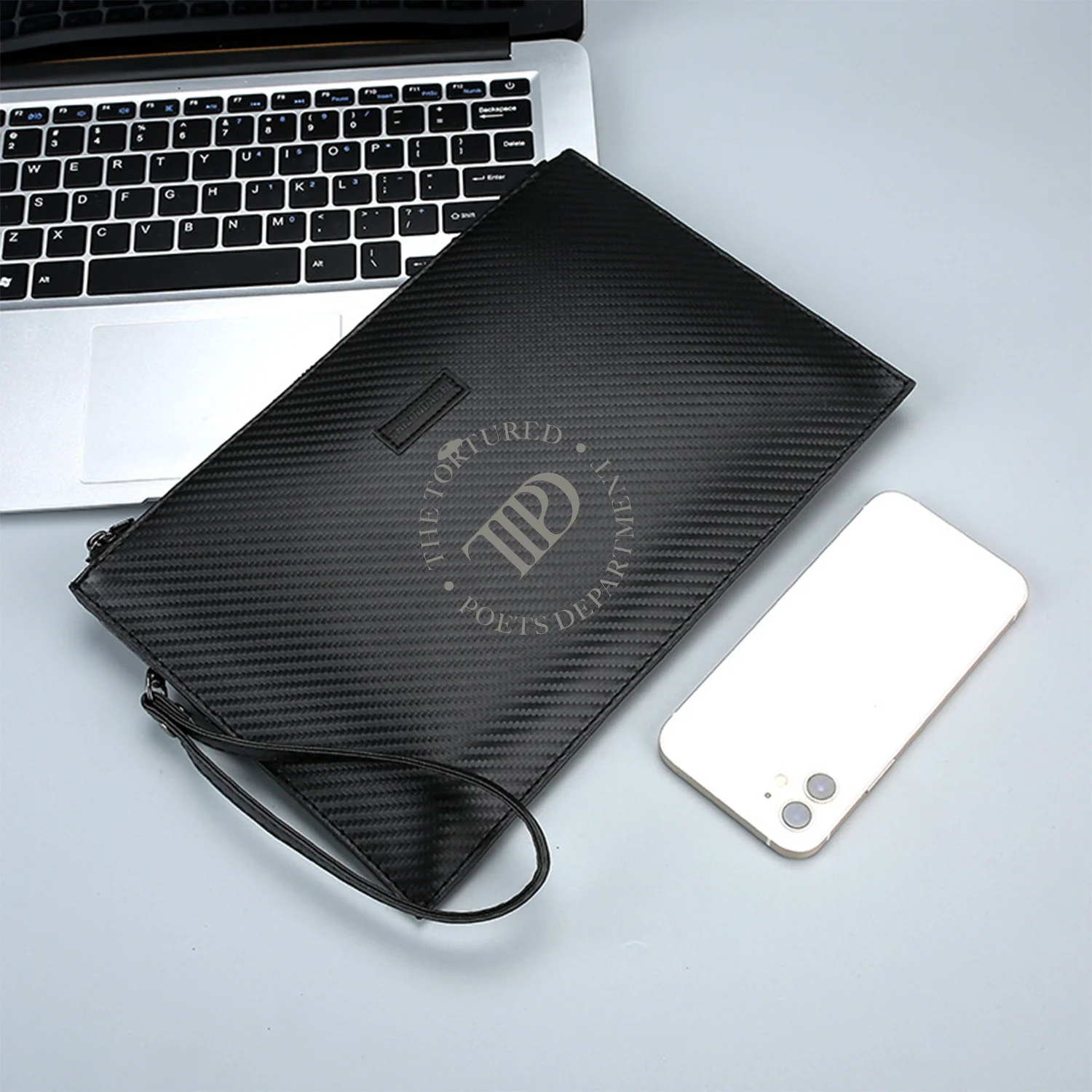 تصميم دائري للنص والشعار حقيبة يد رجالية أنيقة مطبوعة من البولي يوريثان عصرية وعملية للحمل اليومي