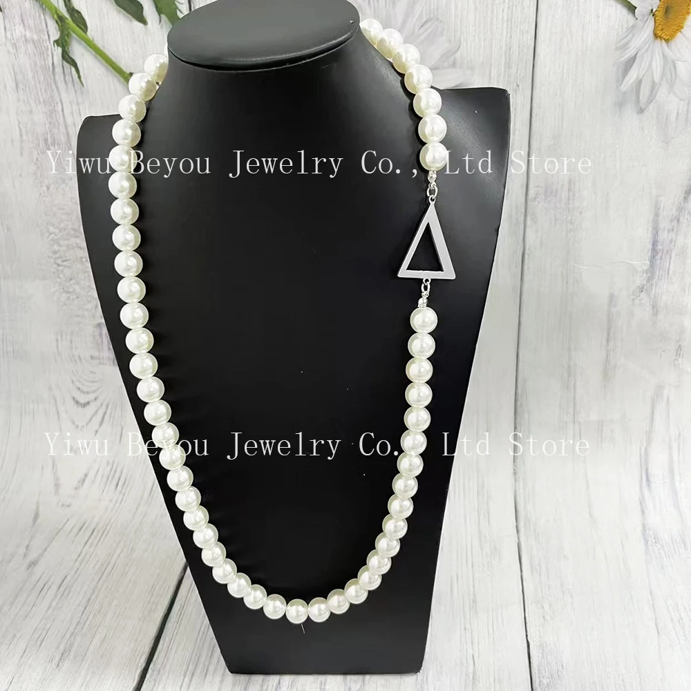 Delta 12mm White Pearl Stainless Steel Pyramid Necklace