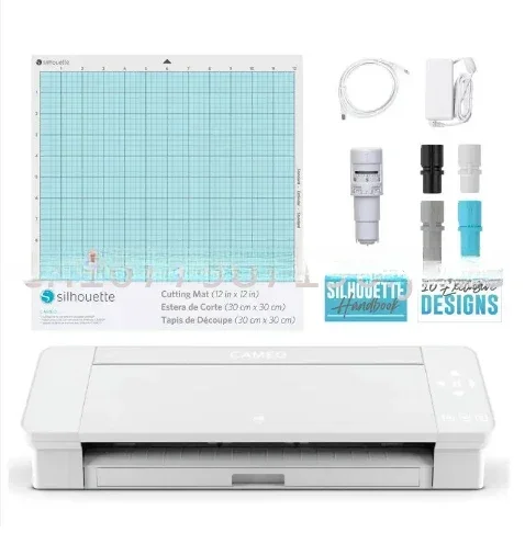 Cameo 4 with Bluetooth, 12x12 Cutting Mat, Autoblade 2, 100 Designs and Silhouette Studio Software - White Edition