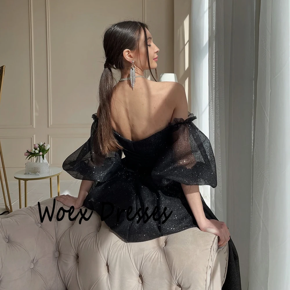 Sukienka wieczorowa z tiulu, drapowana, z odkrytymi ramionami, w kształcie litery A, z krótkimi rękawami, bez pleców, błyszcząca, do kostek, na studniówkę, szyta na miarę.