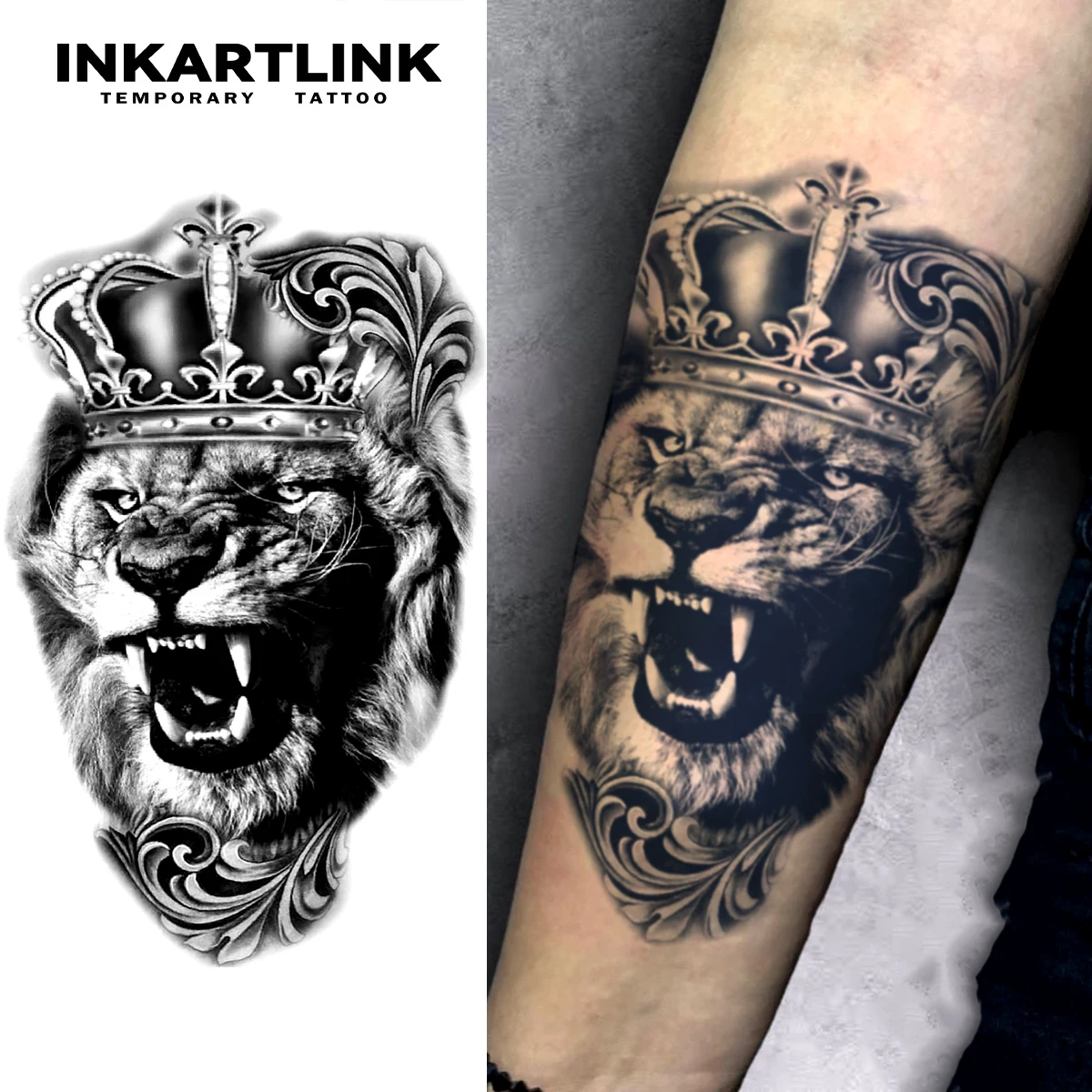 

The Lion with a Crown Temporary Tattoo,Lasts To 15 Days New Technology Magic Waterproof Semi Permanent Sticker.