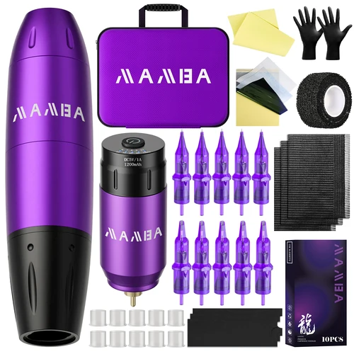 Kit de tatuaje profesional Mamba, Mini juego de energía de batería de tatuaje recargable inalámbrico, interfaz RCA, máquina de tatuaje rotativa, Kit de pluma