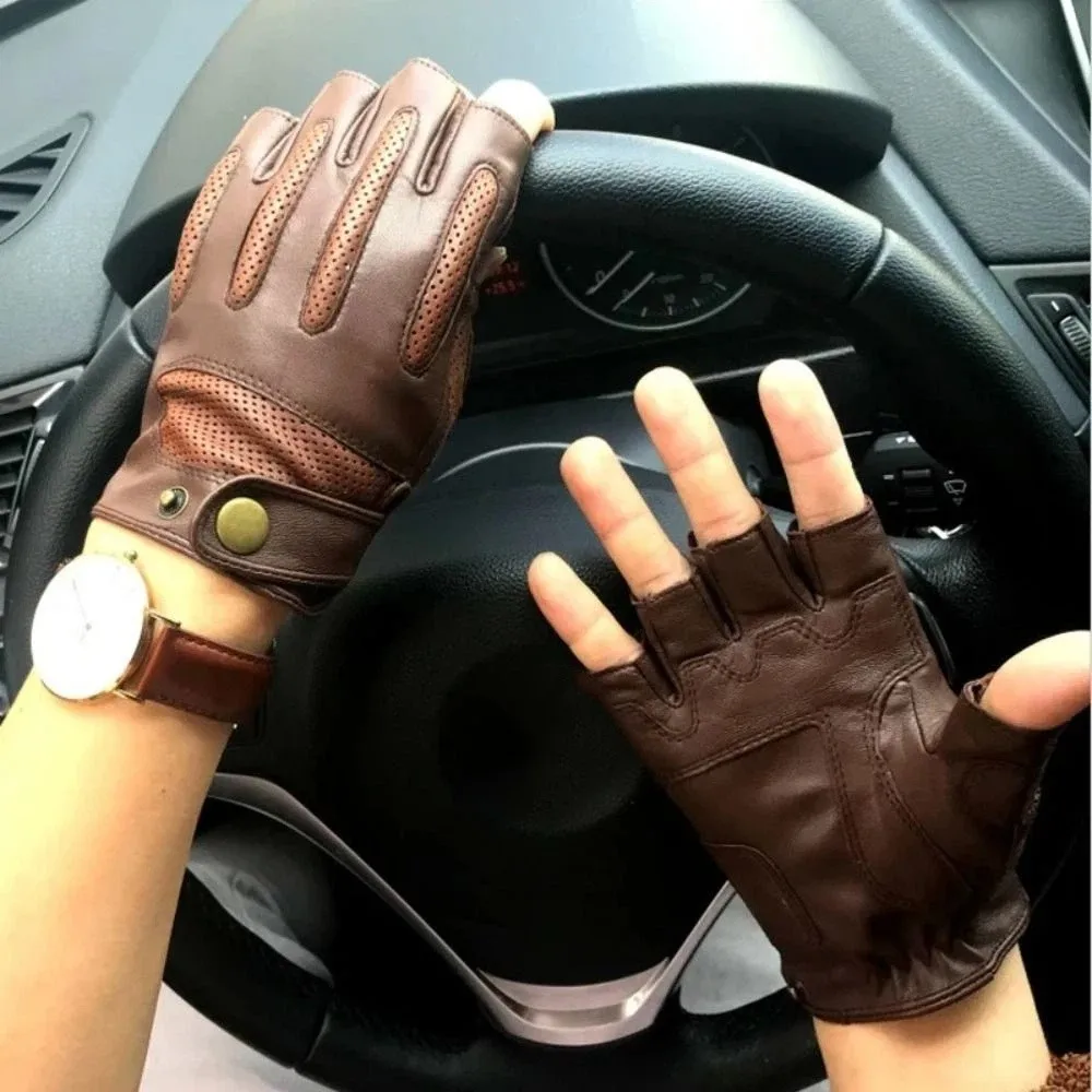 

Мужские винтажные перчатки из натуральной овечьей кожи, мягкий материал, классический ретро-стиль, перчатки без пальцев, легкий дизайн