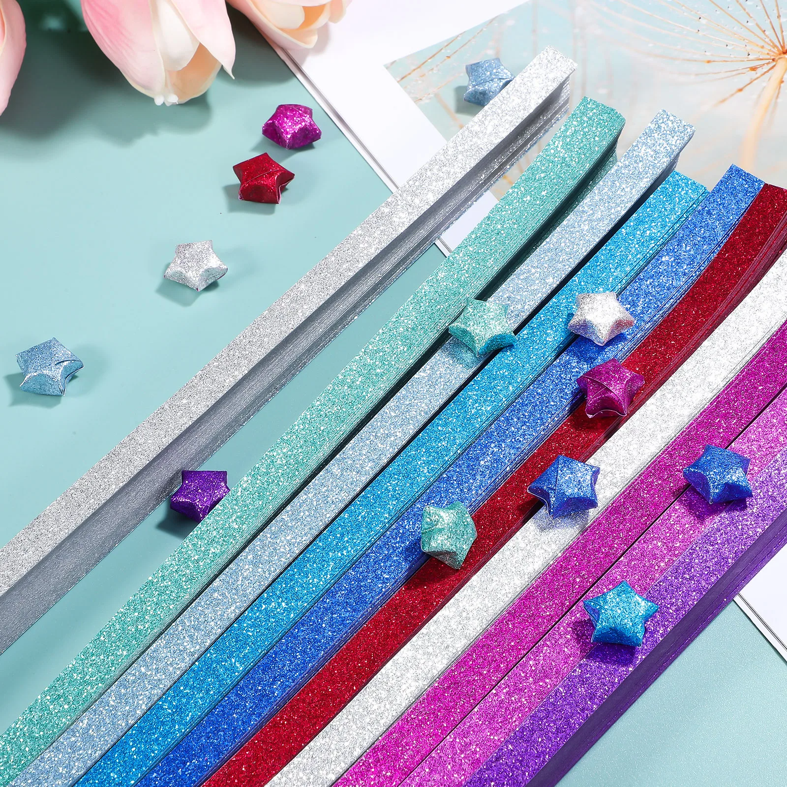 1040 قطعة شرائط ورق اوريغامي اللامعة أوراق الحرف اليدوية الملونة لتقوم بها بنفسك صنع النجوم النشاط التعليمي هدايا الحفلات اوريغامي #4