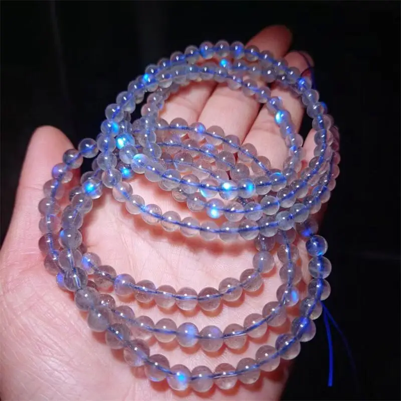 6MM Natural Blue Moonstone Triple Circle Bracelet Handmade Crystal Jewelry Stretch Bangle Children Birthday Gift 1pcs