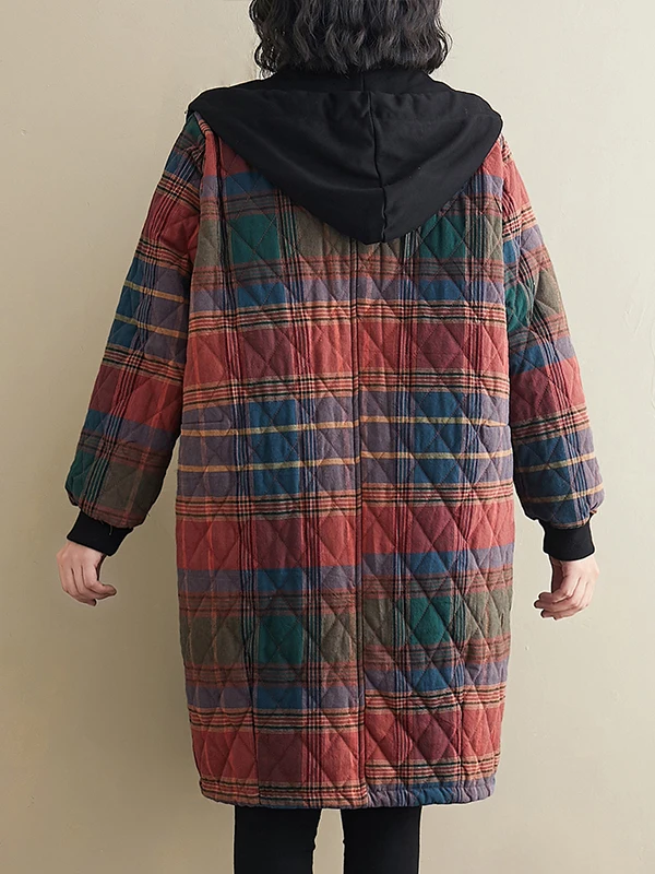 Faionable Thiened Fce اصطف القطن Jaet حجم كبير معطف القطن الأحمر Sli ملابس خارجية ريترو Sle طويل Sve مقنعين