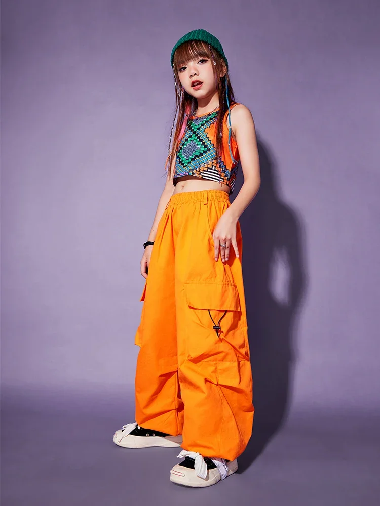 Hip Hop Street Dance Costume Set Kids Jazz Dance Costume Stage Performance Clothing Girls Work Pants Walking Performance Clothes