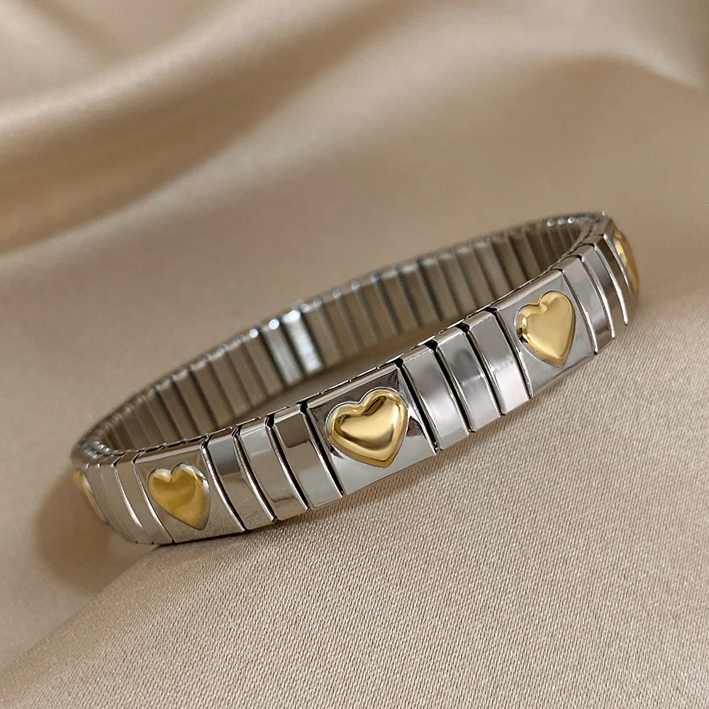 Freetry Waterproof Stainless Steel Heart Love Adjustable Bangles for Women Elasticity Bracelets Multiple Styles Wrist Jewelry