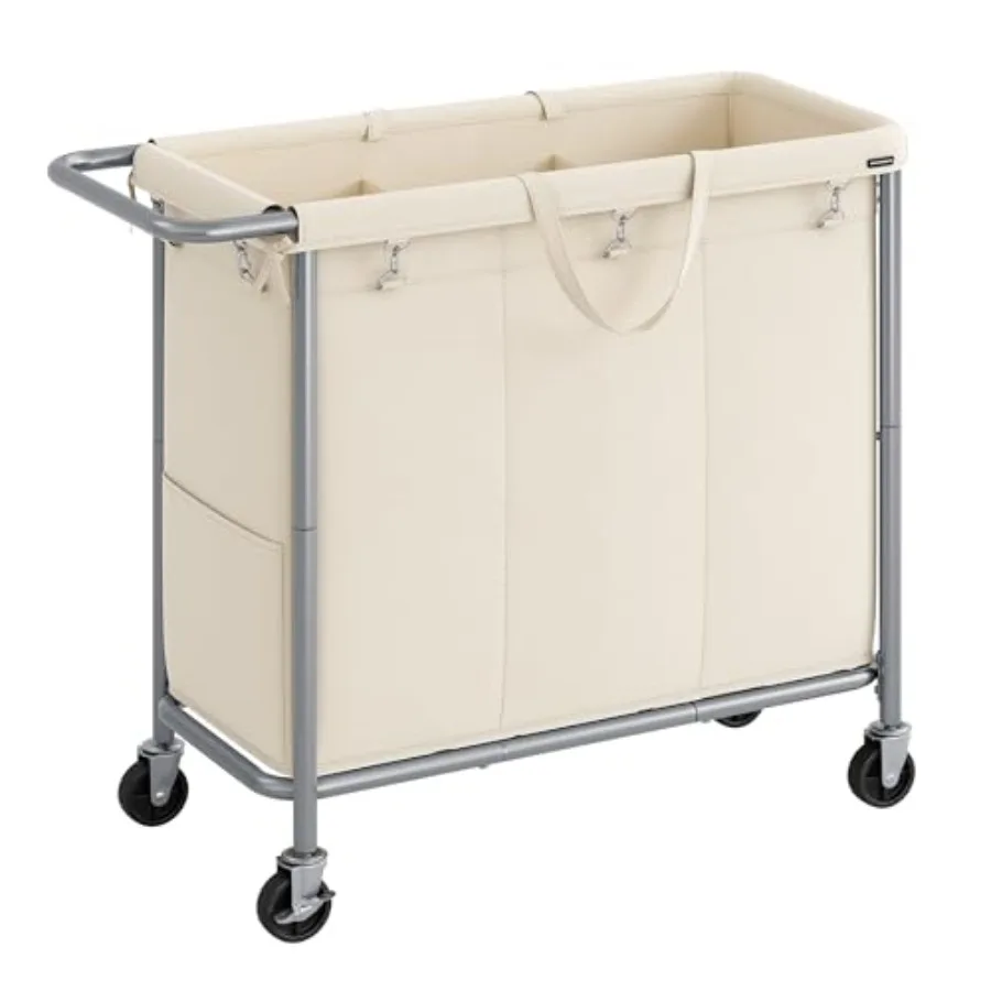 

Laundry Basket with Wheels 3-Section Rolling Laundry Hamper 52.8 Gaons Removable Liner Steel Frame with Handle 35.8 x 15.4 x 31