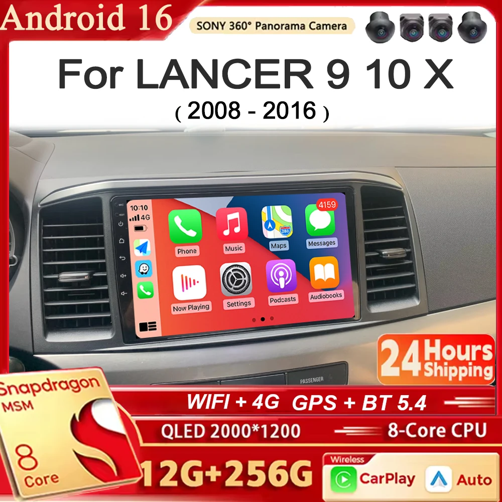 Android 16 CarPlay Android Auto für MITSUBISHI LANCER 9 10 X 2008 - 2016 Autoradio Stereo Navigation Multimedia-Player Kabellos