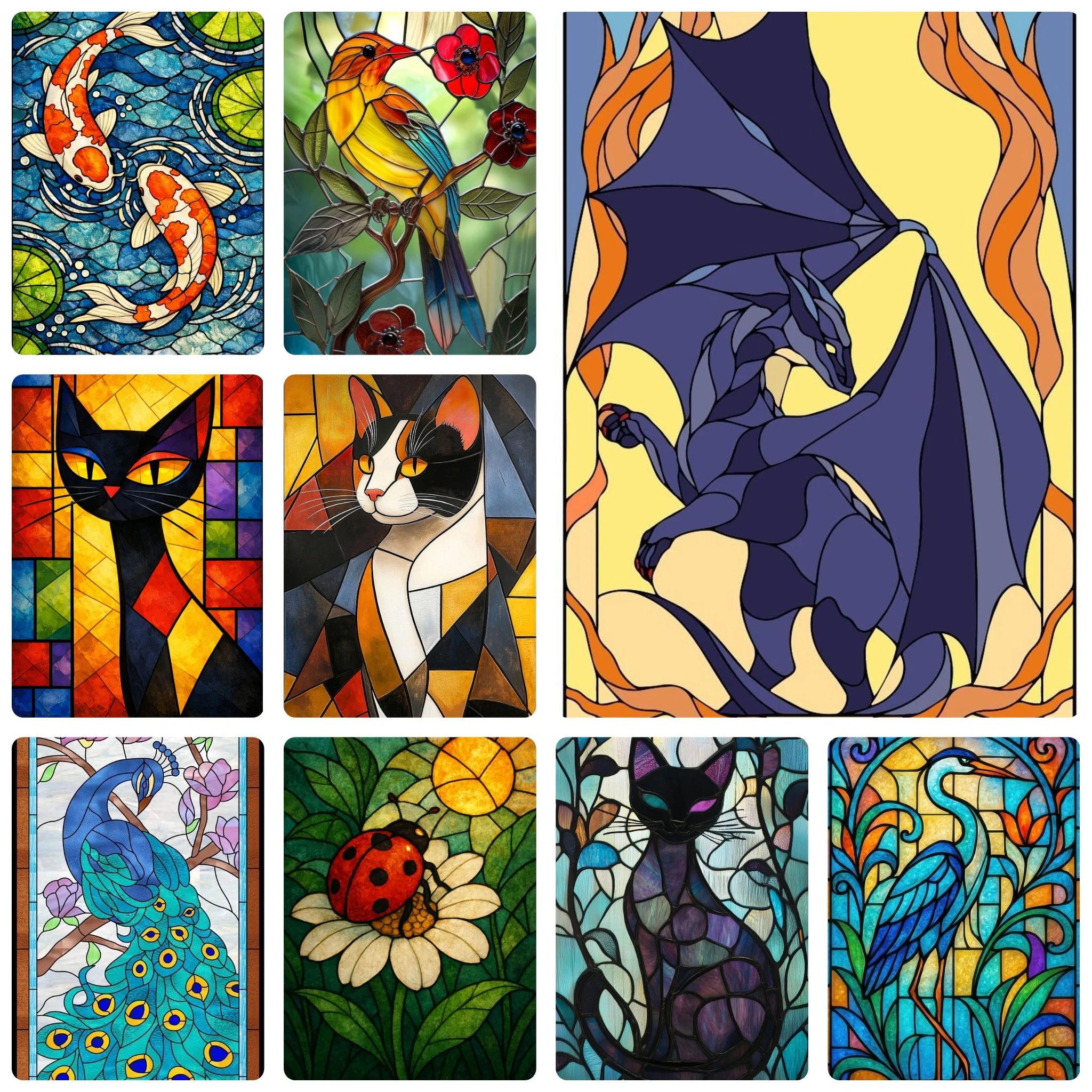 DIY Stained Glass Animal Diamond Painting, Colorful Fantasy Creature Art Scene For Living Room Wall Decoration Exquisite Gift